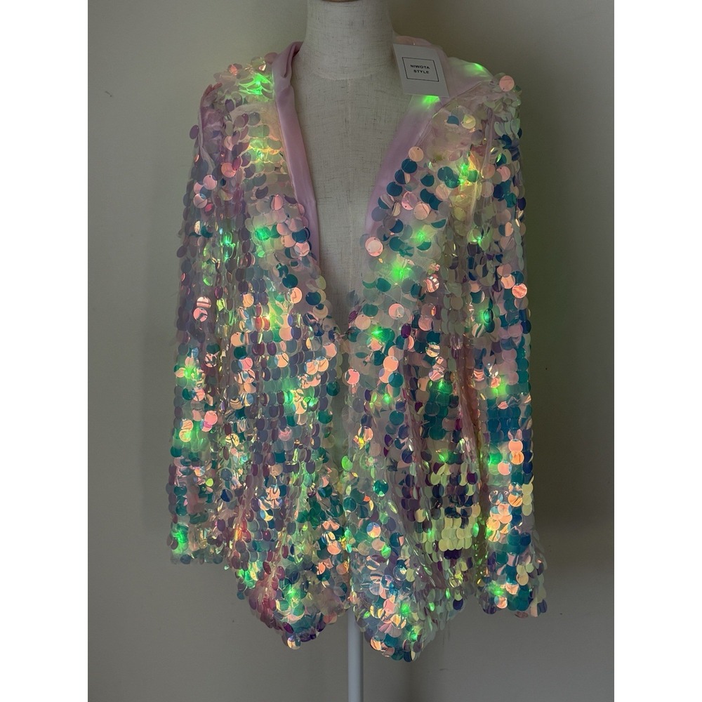 NWT Niwota LED Light Up Sequin Jacket Women L Pink Festival Halloween Rave - Picture 8 of 16